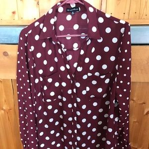 Burgundy/Sheer V Neck Hi/Lo Button Down